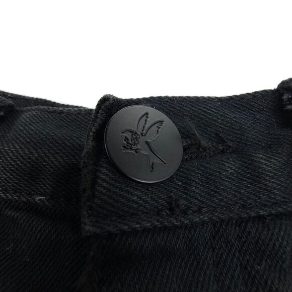 ONE TEASPOON No 2s Low Waist Jean Short Raw Curved Hem Black Denim Boho Grunge - Picture 8 of 10